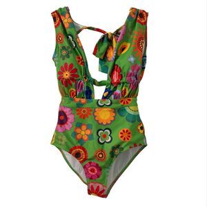 ModCloth Womens Plunge‎ 1 Piece Swimsuit Size XS Retro Mod Vacation Resort Wear